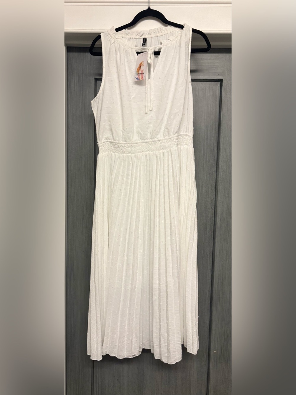 Sleeveless White Smocked-Waist Maxi Dress